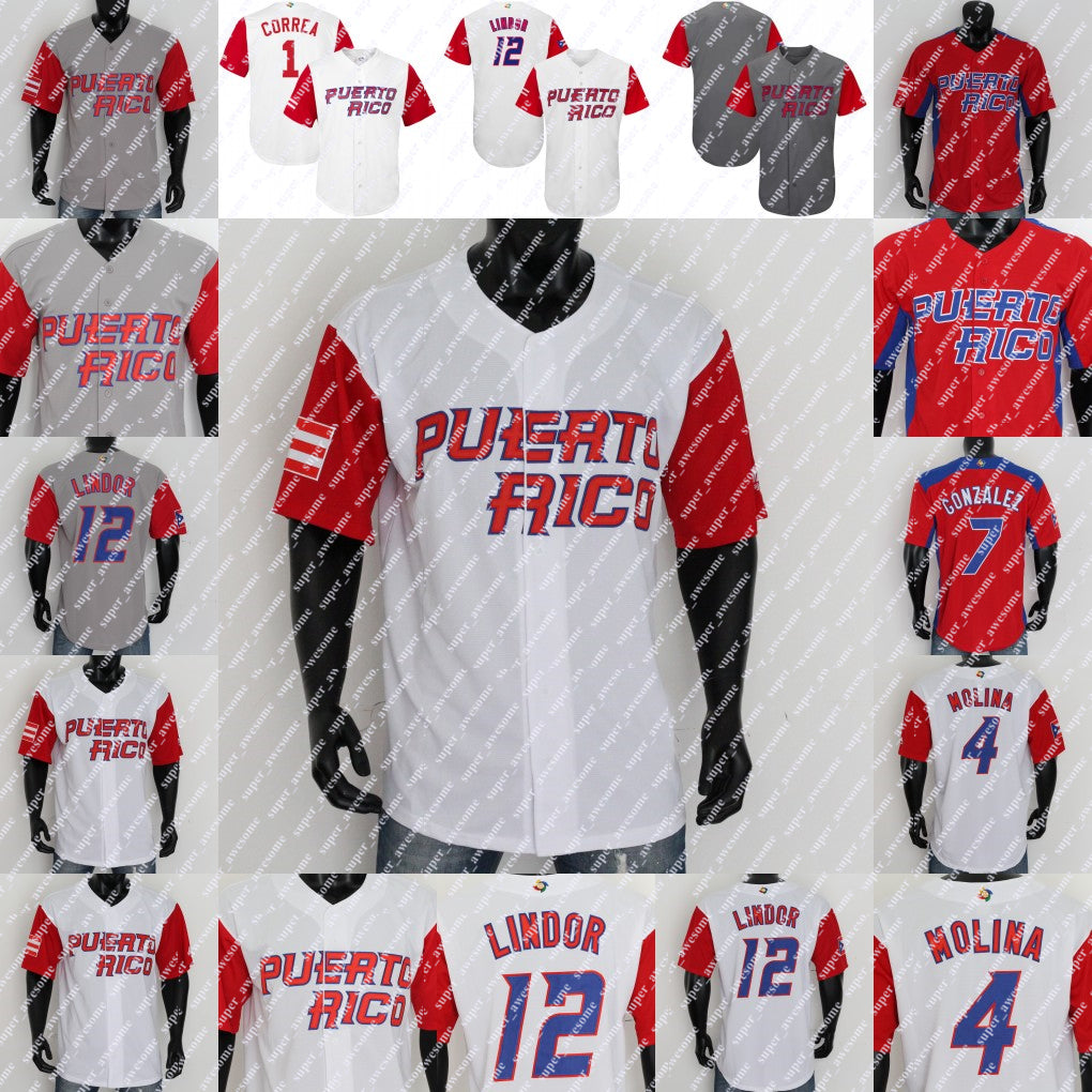Puerto Rico Baseball Jersey 7 Ivan Rodriguez 16 Angel Pagan Carlos Beltran Bernie Williams Carlos Correa Carlos Delgado Alex Cora Nelson Figueroa