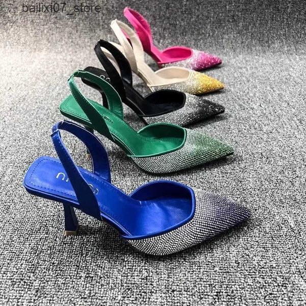 Slippers Summer womens treasure head sandals womens fashionable and shiny thin foot pump womens comfortable outdoor casual lazy shoes L24091