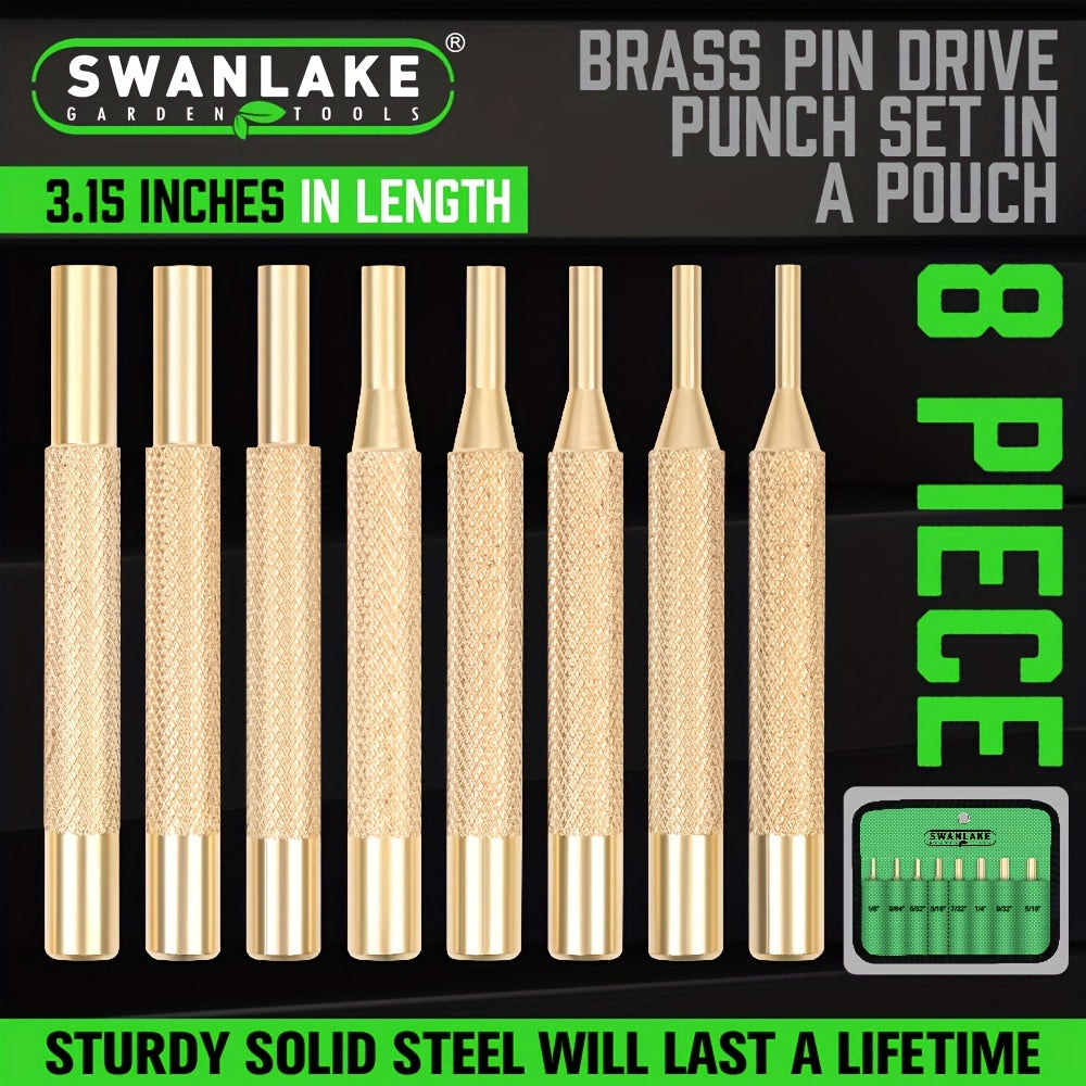 TEMU 8pcs Brass Punch Set Removing Repair Tool 1-8" - 5-16" Brass Pin Drive Punch Set Roll Up Bag Drift Pin Hand Tools