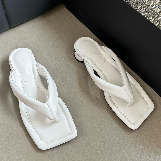 New Female Footwear Round For Women Slides 2024 Fashion Square Toe Ladies Heel Slippers Sandals Shoes Flip ps 525c 88e