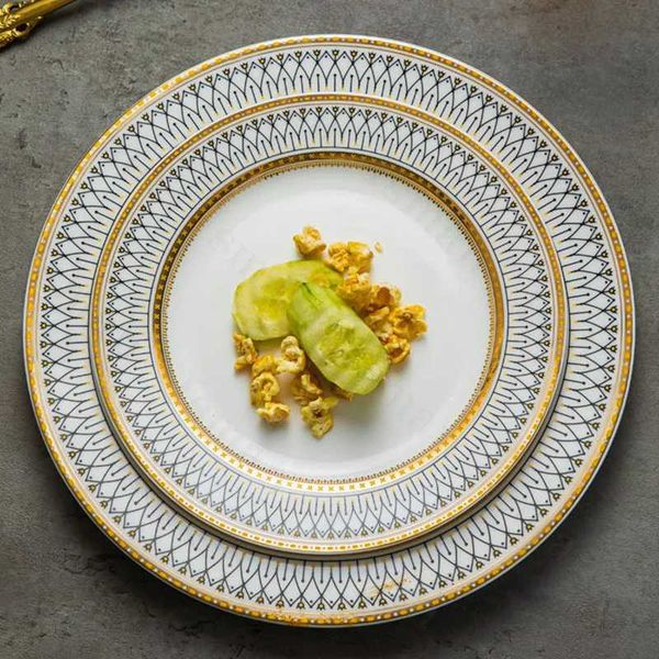 Light Luxury Gold Stroke Ceramic Plate Fashion Western Food Dining Room Cutlery Tableware Set Steak Dinner Pastas Salad DishesC241213C241213