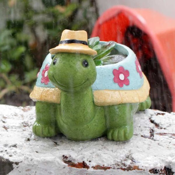 1 Able Garden Turtle Suction Cup Jar - Plant Resin Statue Plant Flower Pot Courtyard Garden Patio Vase Outdoor - Indoor-Outdoor Y250120