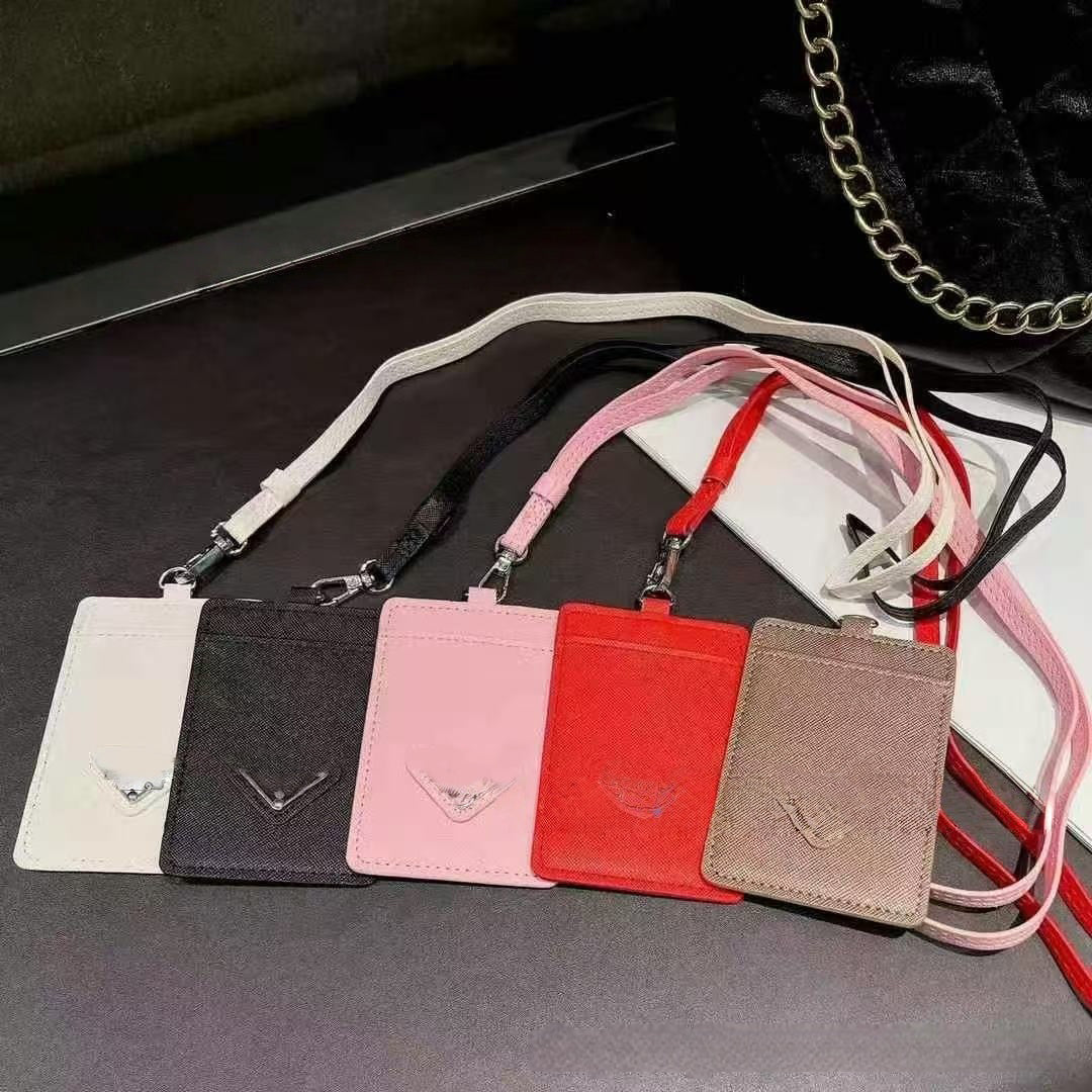 Premium PU ID Card Holder with Neck Strap 2-Fold Business Card Wallet for Work-School (10.5x7cm)