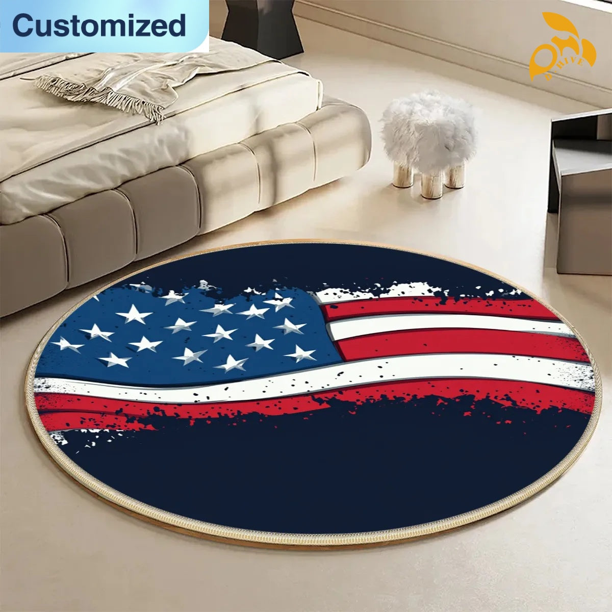 free shipping of customized dirt-resistant Round flannel floor mat with exquisite patterns from US