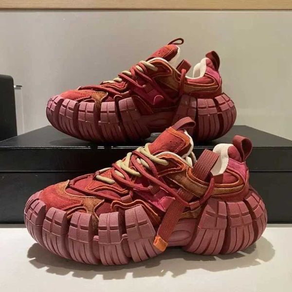 Platform Sneaker Mens Tire Sole Designer Chunky Running Shoes British Microfiber Leather Shoes Chaussure Homme Z250118
