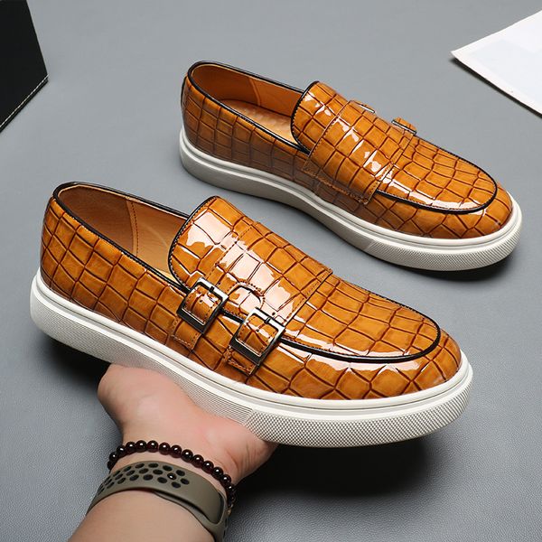 Casual Men&#039;s Crocodile Grain Leather Men Fashion British Style Loafers Mens Slip-on Outdoor Flats Monk Shoes d72b s