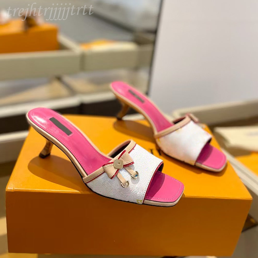 Denim slippers Bowtie jacquard slides Mule sandals 5cm heels slip on stiletto heeled open toe shoes women&#039;s luxury designer leather evening sho