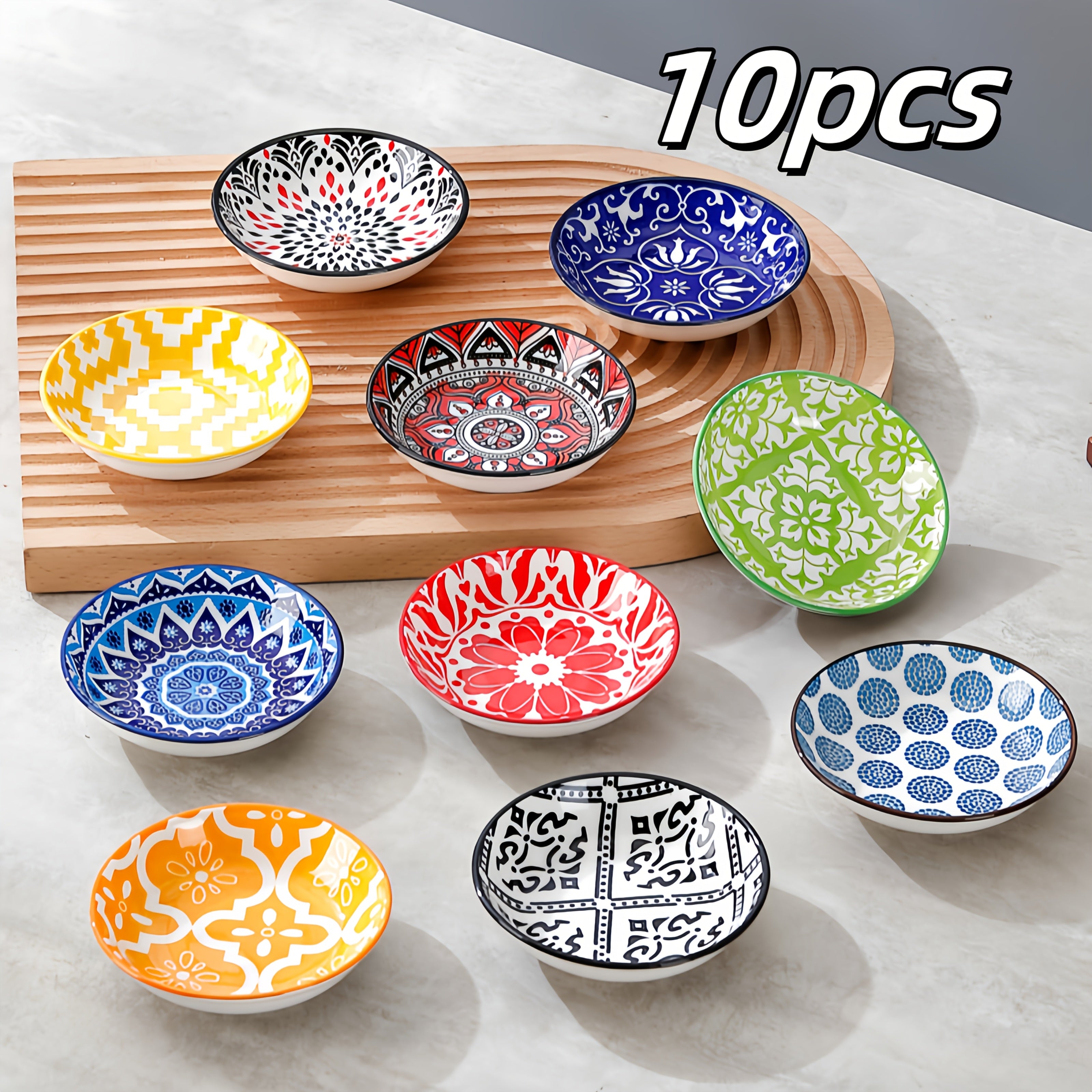 TEMU 10pcs, Bohemian Style Ceramic Condiment Dishes, Sauce Dishes, Snack Dishes, Sauce Plates, Snack Plates, Sauce And Vinegar Condiment Dishes,