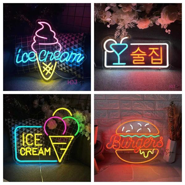 Coffee Ice cream Hamburg bar Neon Sign LED Neon Light Sign Wall Decoration for Cafe Coffee Shop Wall Art Bar Shop Decor Y240817