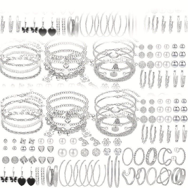 TEMU 48pcs Halloween Jewelry Set For Women, Y2k Silvery Tone Affordable Accessories - Necklace, Bracelet, Ring, Earrings Set For Costume, Valentine's