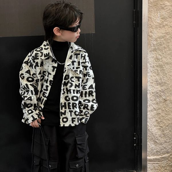 Korean Boy Blouses Fashion Autumn Matches Foreign Letter Sense Casual Shirt European Fashion Style Blouses 250120