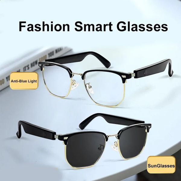 2-in-1 head mounted smart glasses with ser Bluetooth call music anti blue light glasses waterproof sunglasses 241019