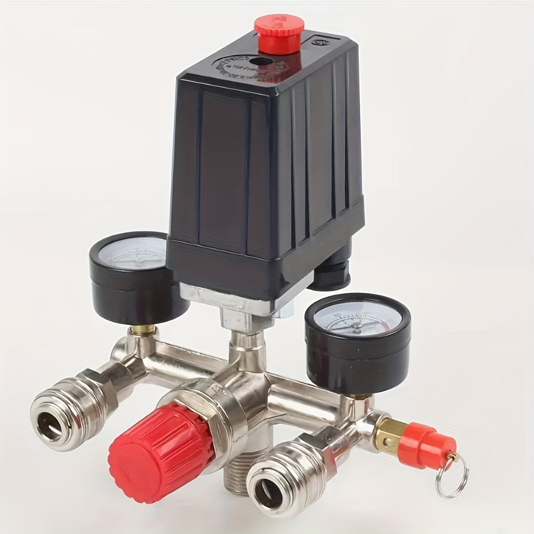 TEMU A Set Of Air Compressor Pressure Valve Pressure Switch Manifold Regulator Instrument, Air Compressor Switch Valve Pressure Gauge Non-adjustable