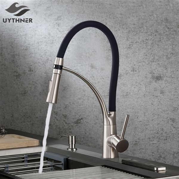Kitchen Faucets Black LED Sink Swivel Pull Down Tap Mounted Deck Bathroom and Cold Water Mixer 230510