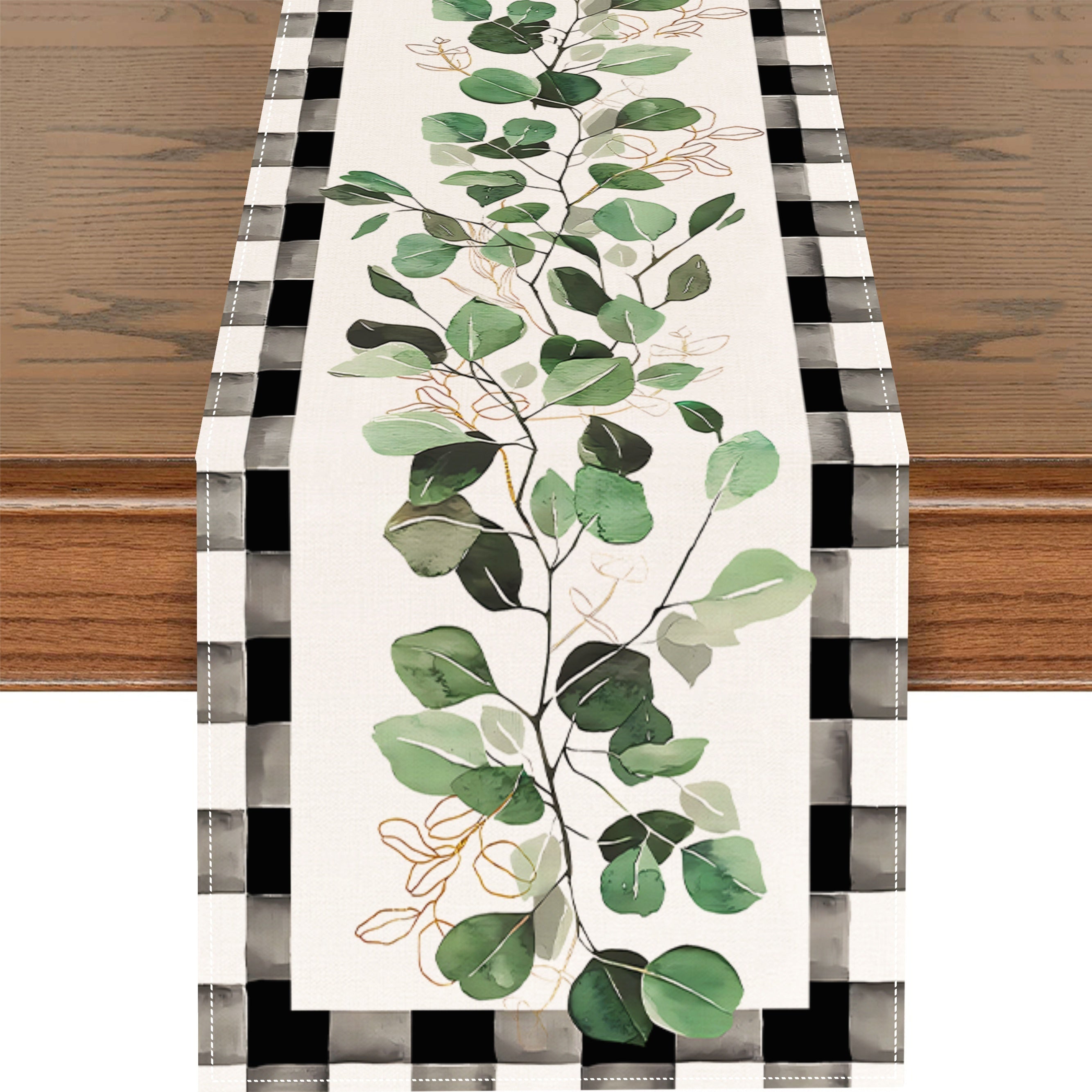 TEMU 1pc, Table , Eucalyptus Pattern Table , Check Seasonal Table , Desktop Decoration Table , Decoration,
