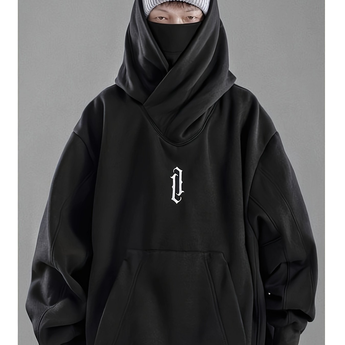 TEMU Men's Women's Double Neckline Cotton Hip Hop Hoodie, Loose Fashion Casual Pocket Hooded Sweatshirts For Daily Outdoor Wear, Men Fall & Winter