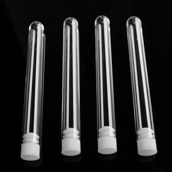 100Pcs-Pack 12x100mm Transparent Laboratory Clear Plastic Test Tubes Vials With Push Caps School Lab Supplies