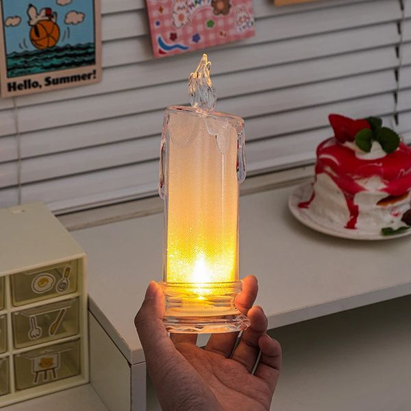 Candle Crystal Lamp Led Flameless Candles with Battery Operated Pillar Candles with Realistic Flame Light Desk Lamp Home Decor 240827