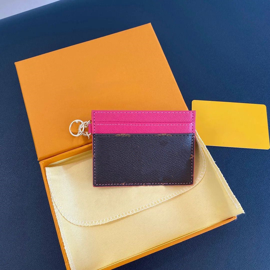 Luxury designer keychain Credit Card Holders Mini Wallets High Quality For Mens Womens Leather Monogram flower Classics Pure Color Keychain Purses W