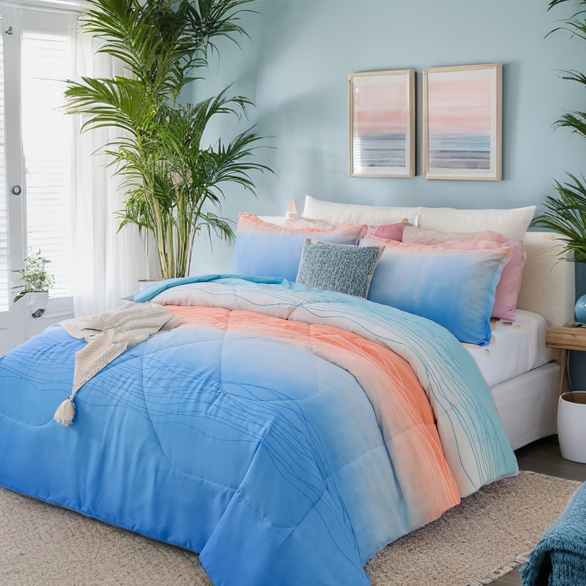 TEMU 3pcs Colorful Comforter Set, Gradient Bedding Set, Luxury Quilt Set, Novelty, Modern, Bule, Room Decor, For Bedroom, Guestroom, Hotel, As A Gift