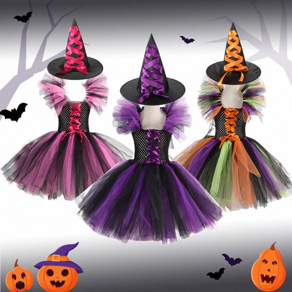 Girls Dresses Halloween Costumes Kids Clothes Puffy Skirts Toddler Youth Cosplay Performance Skirt Children Clothing Causal Dress witch hats