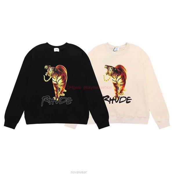 Designer Clothing Mens Sweatshirts Hoodies Niche Beauty Trend Rhude Tiger Tiger Highdefinition Printed High Gram Heavy Loop Round Neck Sweat