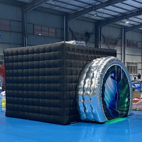 wholesale Free ship Customized 3.5x2.8x2.5m white black Inflatable Photo Booth cube photobooth Portable Backdrop Tent Dome With Led