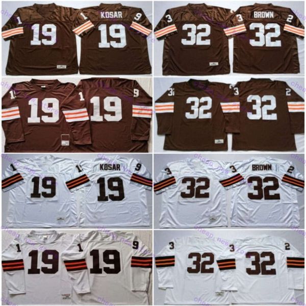 Vintage 32 Jim Brown 19 Bernie Kosar Football Jersey Mens 1964 Stitched Jersey Long Sleeve Shirts