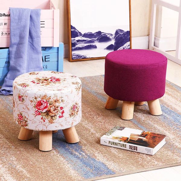 Baby Chairs 28x28cm Countryside Round Wood Stools Washable Taboret Bedroom Makeup Chair Home Furniture Footstool Dining Beach Pouf Ottoman 2