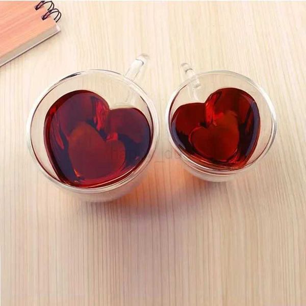 Glass zhape Heart Love Coffee Mug Cup Double Wall Drinking Tea Milk Juice Water Glasses Heat Resistant Drinkware zet Lover GiftCL240715