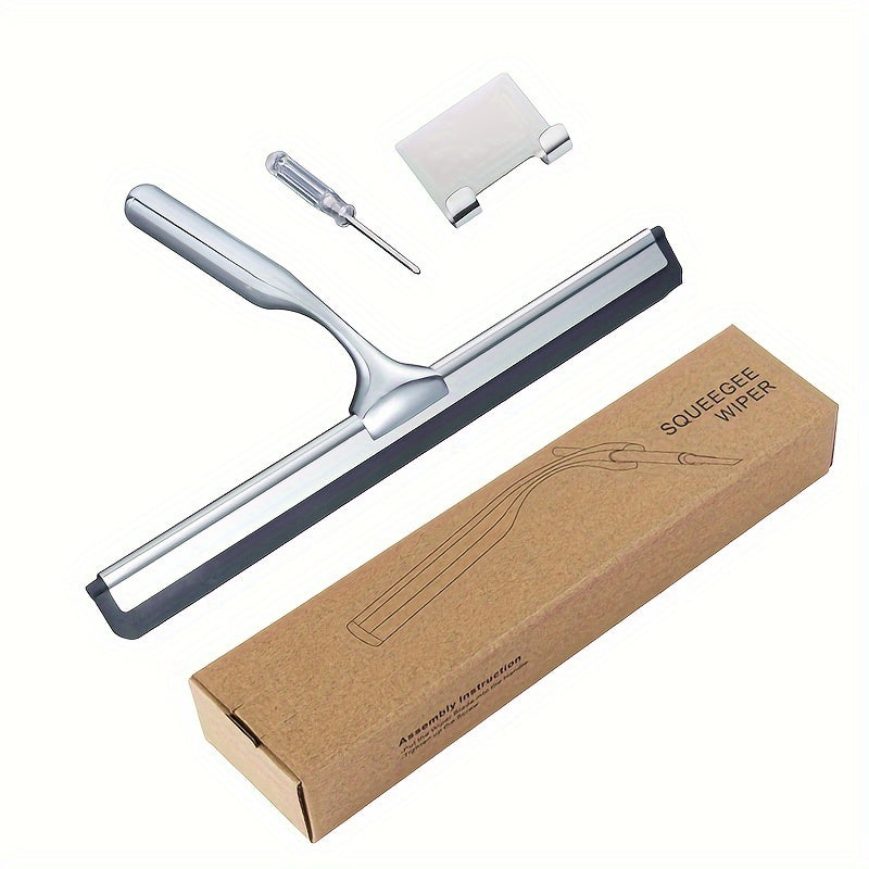 TEMU 1pc, Silicone Scraper Glass Wiper Stainless Steel Handle Squeegee With Hook - Easy To Use, For Cars, Mirror, Window And Bathroom Squeegee