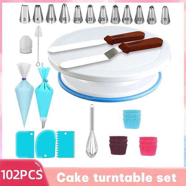 66-102PCS Cake Turntable Cake Decorating Table Household Baking Tools DIY Decorating Turntable Plastic 10 Inch Kitchen GadgetsC241030