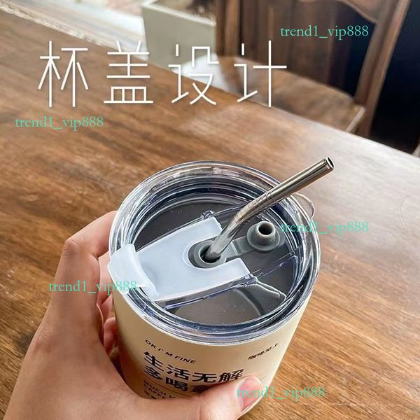 304 stainless cup steel ice American coffee vacuum double layer straight cups with lid and straw household portable insulated cupcups 55e