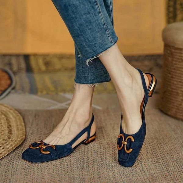Retro Low-heeled Baotou Sandals Womens 2023 Summer New Slingback Suede Office Ladies Shoes Sandal Slip on Woman Flats CL240806
