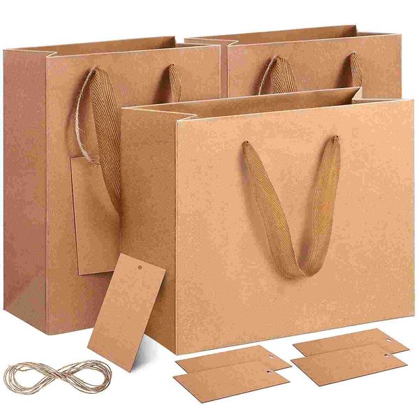 Gift Wrap Gift Paper Kraft Brown Handles Treat Shopping Wedding Goodie Tote Wrap Tags Wrapping Candy Party Holiday Birthday Christmas 230316