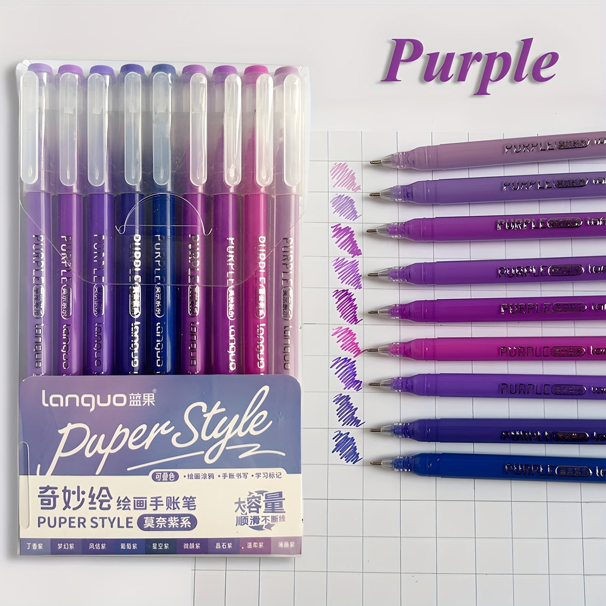 TEMU 9pcs Green Style Medium Point Gel Ink Pens - Quick-dry, Plastic, Assorted Colors For Journaling, Drawing & Marking, Ideal For Artistic And