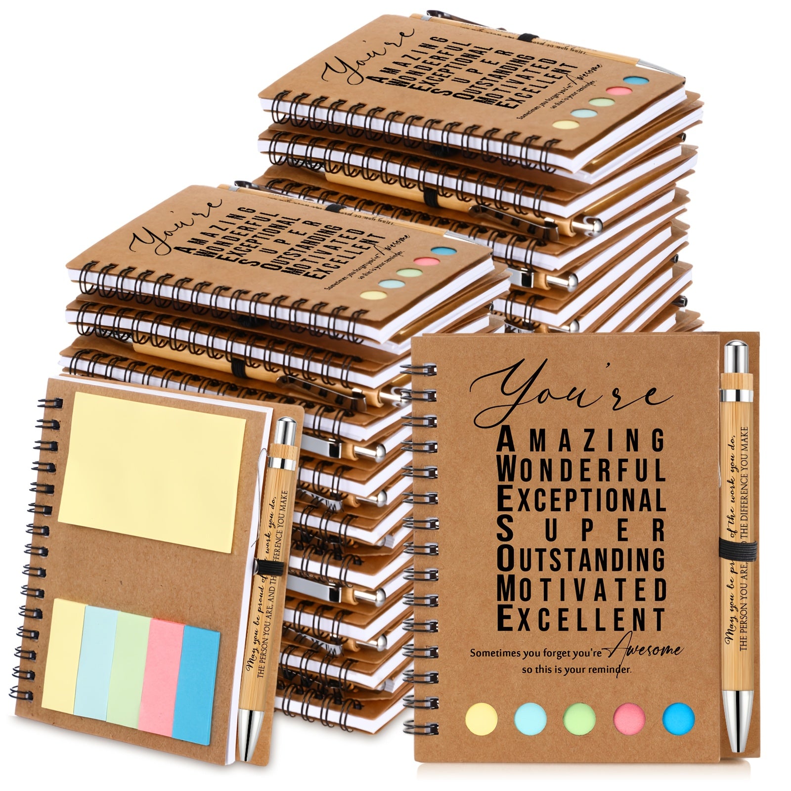 TEMU 25 Sets Of Bulk Appreciation Gifts For Employees And Colleagues, Inspirational Spiral Notebooks With Note Ballpoint Pens As Thank You Gifts For