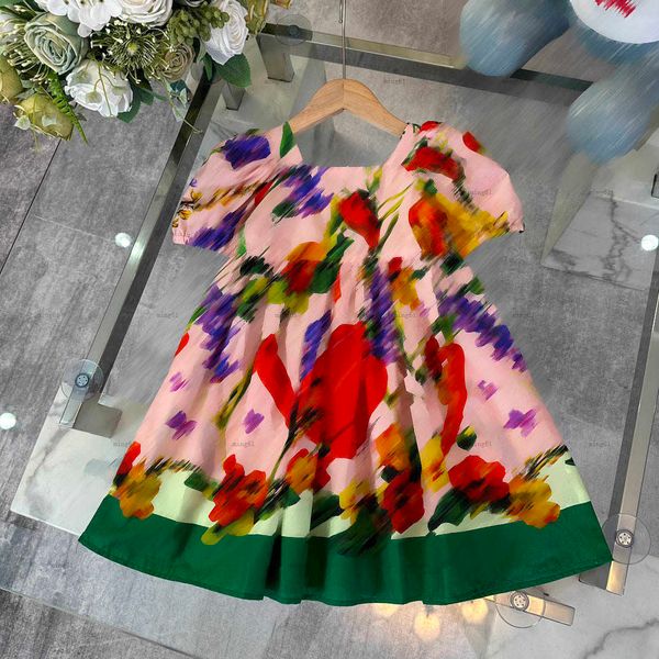 Brand summer girls cotton dresses Doll collar Flower Fairy dresses sleeveless vest skirts brand designer kids pleated skirts high end dress