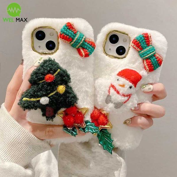 High Quality Christmas tree cute snowman plug phone case suitable for iPhone 16 15 14 Plus 13 12 11 Pro Max XS shockproof and anti fall prot