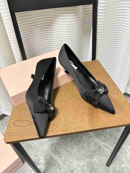 Fashion Bow Dress Shoes Pointed Toe Mid Sculpted Heel Black Slingback Wedding,Party,Dress,Evening Luxury Designers