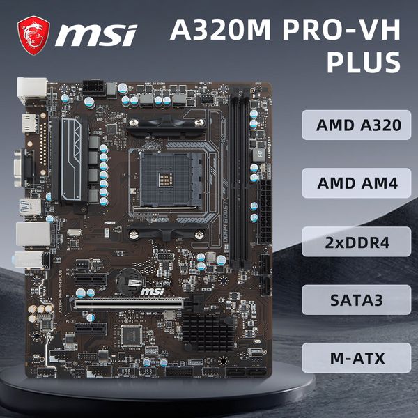 MSI A320M PRO-VH PLUS Motherboard Supports AMD Ryzen 9 5950X 5900X Ryzen 7 5800X3D CPU AMD A320 Chipset 2xDDR4 1xPCIe 3.0 M-ATX