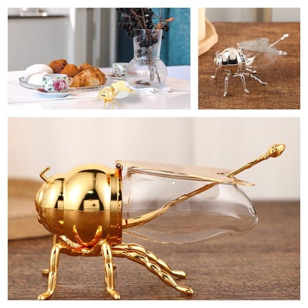 Herb Spice Tools Bee Shape Honey Pot Storage Dispense Container European Style Home Ornament Decoration Kitchen Seasoning Jar With Spoon 230