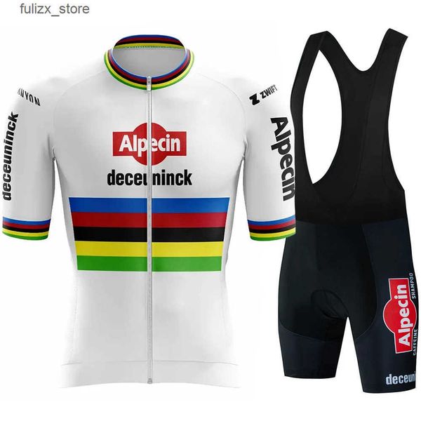 Cycling Jersey Sets White Alpecin Fenix Deceunnick 2024 Team World Champion Cycling Shirt Set Short Sleeve Clothing Road Cycling Shirt Set L