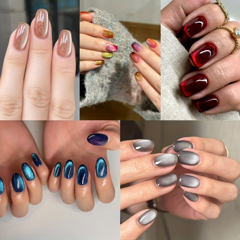 TEMU Short Black Cat Fake Nails, Handmade Soft Gel Fake Nails, Glossy Magnetic Gel Fake Nail Set, 12 Sizes