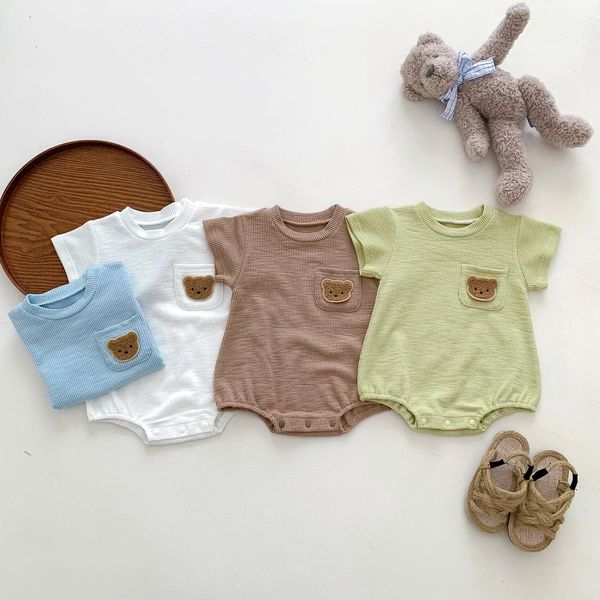 Baby Summer born Baby Boys Bodysuit Bear Round neck Short Sleeve Solid Cotton Triangle Romper Toddler Boys Jumpsuit 250210