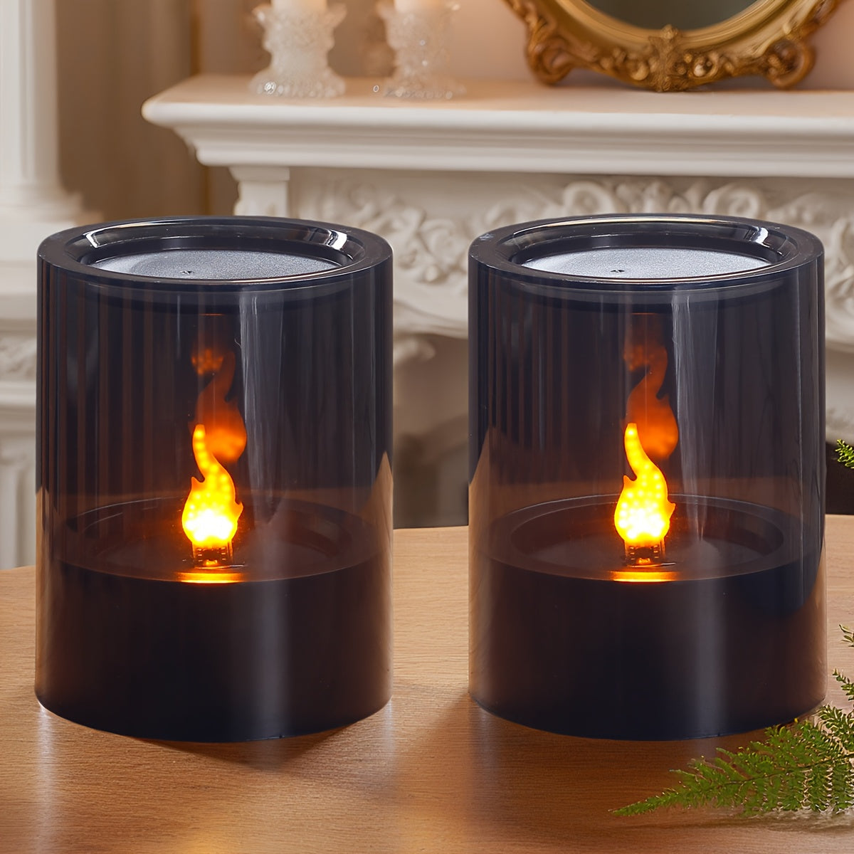 TEMU 2pcs Realistic Flickering Flameless Led Candles With Stable Acrylic Shell & Crystal-like Top - Battery-powered Flame Effect, 3.2"x4" Tabletop