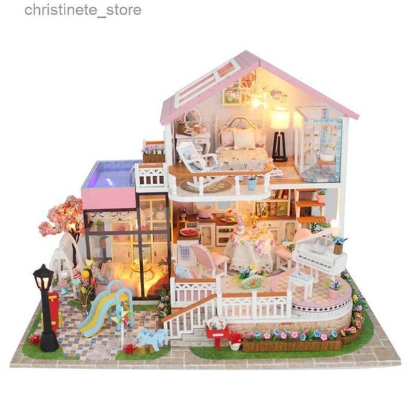 ArchitectureDIY House Large Doll House CASA DE BONECA Miniature Diy Puzzle Toy Model Wooden Furniture Toys Birthday Gifts Sweet Word Dollho