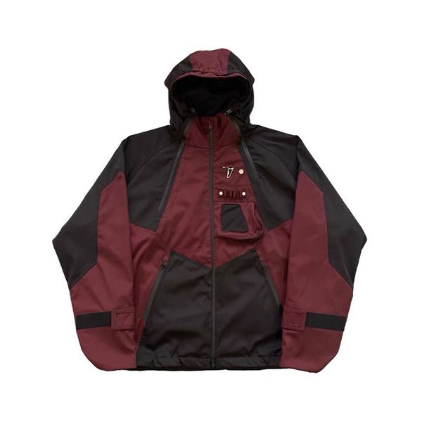 Autumn Winter Men Long Sleeve Bomber Coat Stand Collar Zipper Motorcycle Nylon Biker Jackets Color Matching Multi-pocket Function