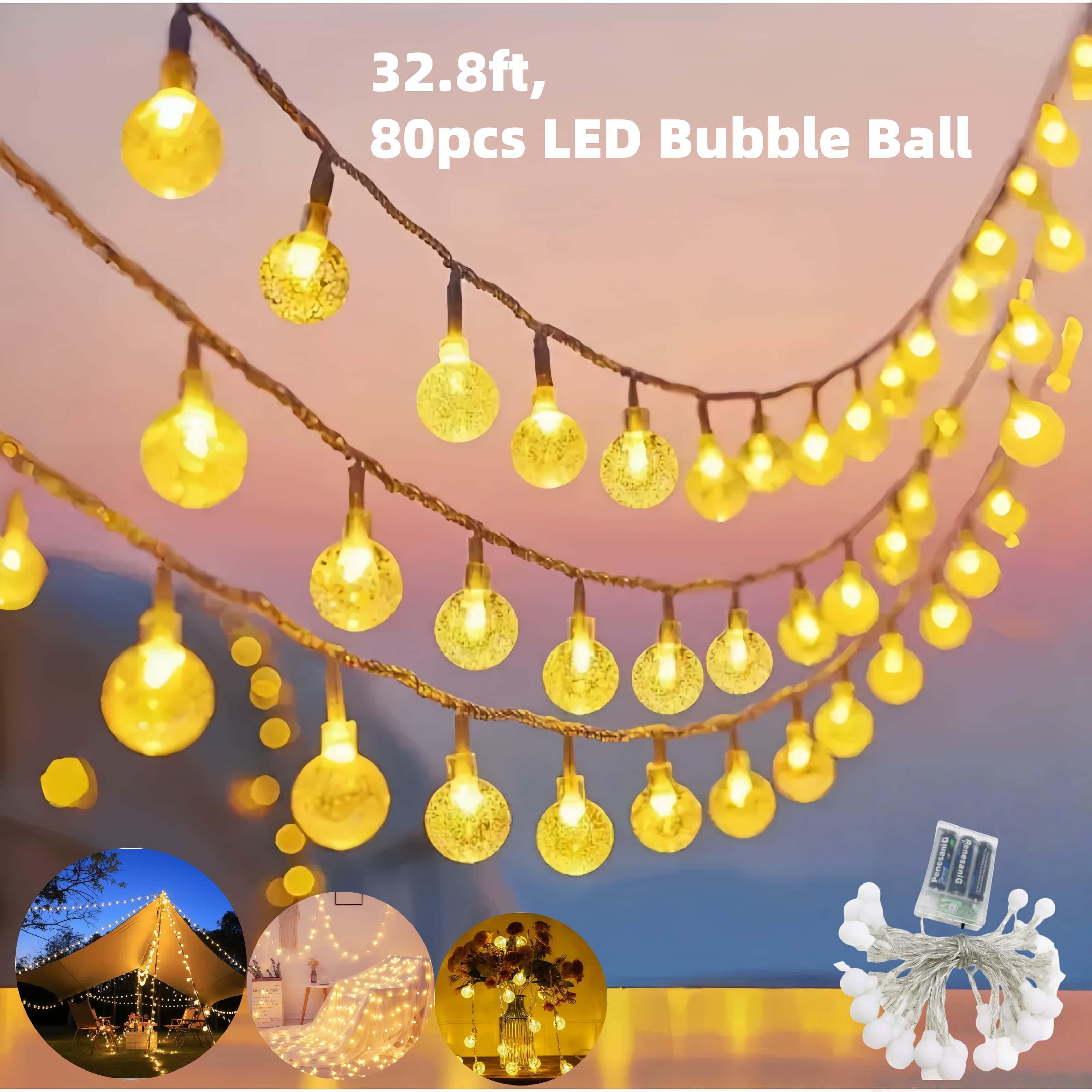 TEMU Bubble Lights, Light String - 32.8 Feet, With 80 Led Light-up . , Plastic Material, Use 3 Aa Batteries, Box Is With A Toggle Between -. Suitable