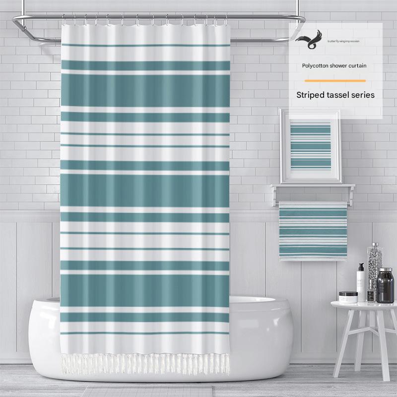 YL-37310 New arrival Modern simple striped tassel shower curtain Bathroom toilet partition curtain